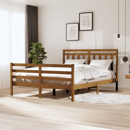 vidaXL Estructura de cama madera maciza marrón miel 5FT king 150x200cm