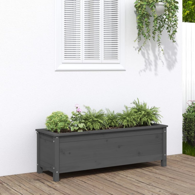 vidaXL Arriate elevado de jardín madera maciza pino gris 119,5x40x39cm vidaXL Arriate elevado de jardín madera maciza pino gris 119,5x40x39cm