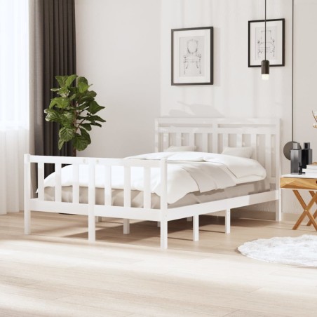 vidaXL Estructura de cama doble de madera maciza blanco 135x190 cm