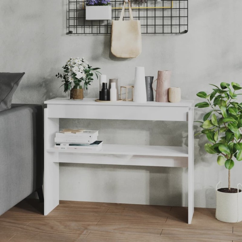 vidaXL Mesa consola madera contrachapada blanco brillante 102x30x80 cm vidaXL Mesa consola madera contrachapada blanco brillante 102x30x80 cm