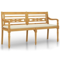 vidaXL Banco Batavia cojín color crema madera maciza de teca 150 cm