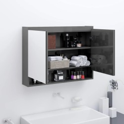 vidaXL Armario de baño con espejo MDF gris brillante 80x15x60 cm