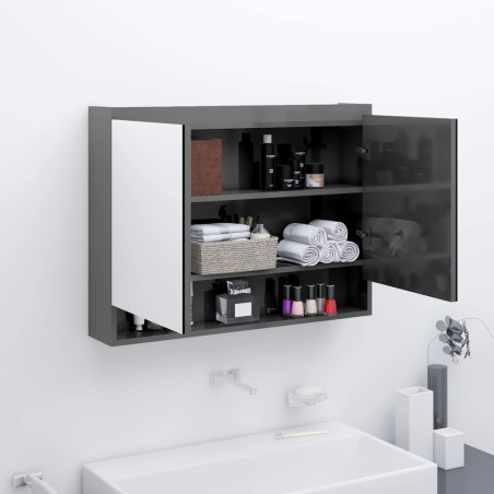 vidaXL Armario de baño con espejo MDF gris brillante 80x15x60 cm