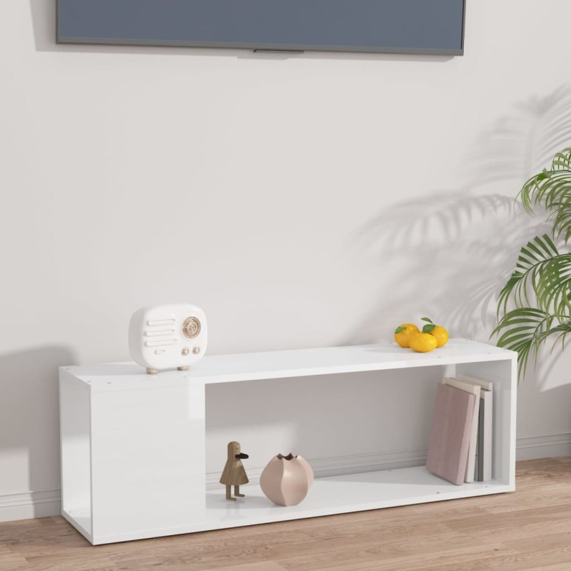 vidaXL Mueble para TV madera contrachapada blanco brillo 100x24x32 cm vidaXL Mueble para TV madera contrachapada blanco brillo 100x24x32 cm