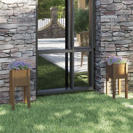 vidaXL Jardineras 2 uds madera maciza de pino marrón miel 31x31x70 cm