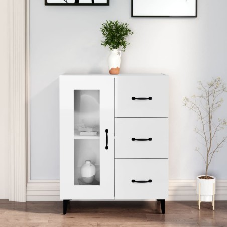 vidaXL Aparador de madera contrachapada blanco brillante 69,5x34x90 cm