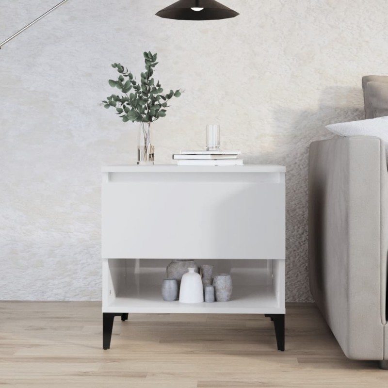 vidaXL Mesa auxiliar de madera contrachapada blanco brillo 50x46x50 cm vidaXL Mesa auxiliar de madera contrachapada blanco brillo 50x46x50 cm