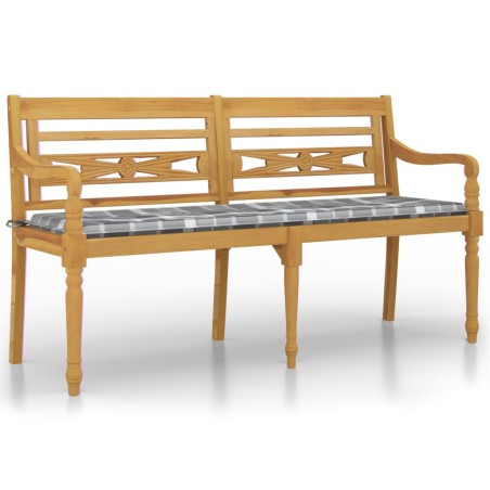 vidaXL Banco Batavia con cojín patrón cuadros grises madera teca 150cm