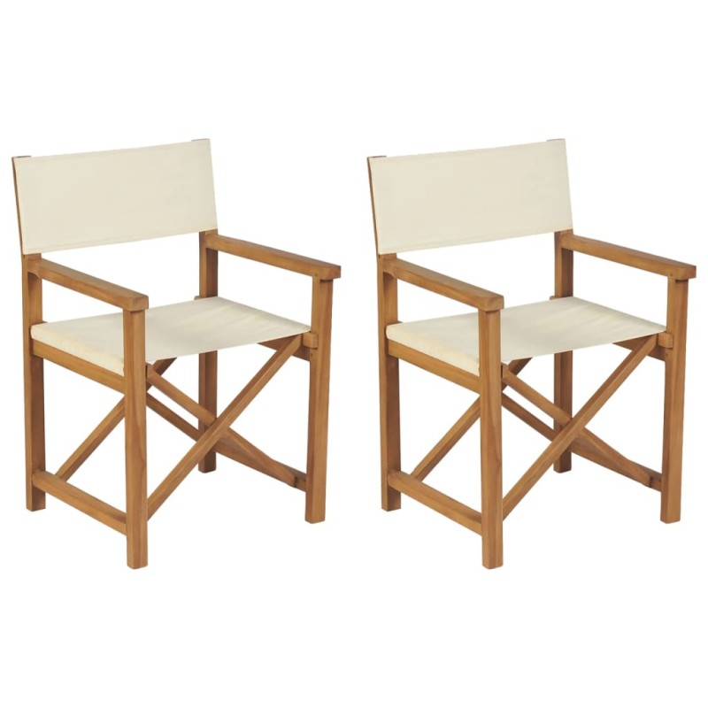 vidaXL Sillas de director plegables 2 uds madera maciza teca crema vidaXL Sillas de director plegables 2 uds madera maciza teca crema