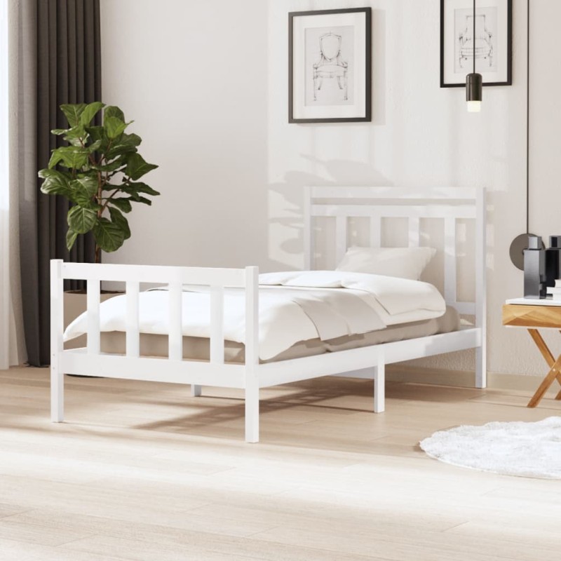 vidaXL Estructura de cama madera maciza blanca 100x200 cm vidaXL Estructura de cama madera maciza blanca 100x200 cm