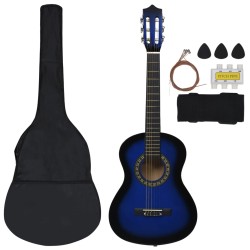 vidaXL Set de guitarra clásica para principiantes 8 pzas azul 1/2 34"   