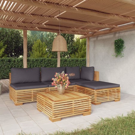 vidaXL Juego muebles de jardín 5 piezas y cojines madera maciza teca