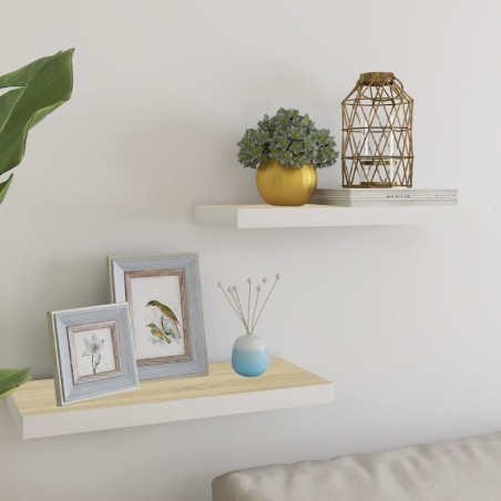 vidaXL Estante flotante pared 2 uds MDF roble y blanco 60x23,5x3,8 cm