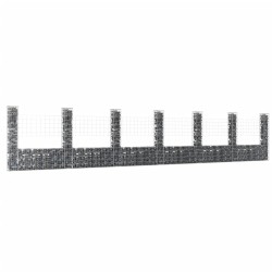 vidaXL Cesta de gaviones forma de U 7 postes de hierro 740x20x150 cm