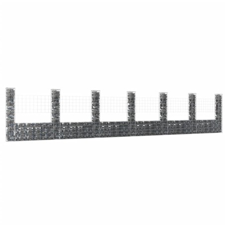 vidaXL Cesta de gaviones forma de U 7 postes de hierro 740x20x150 cm