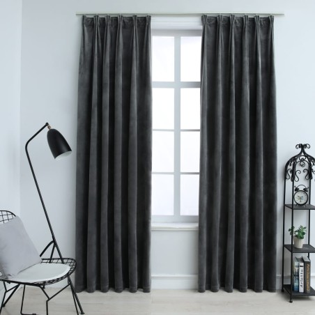 vidaXL Cortinas opacas y ganchos 2 uds terciopelo antracita 140x245 cm