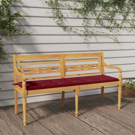 vidaXL Banco Batavia con cojín rojo vino madera maciza de teca 150 cm