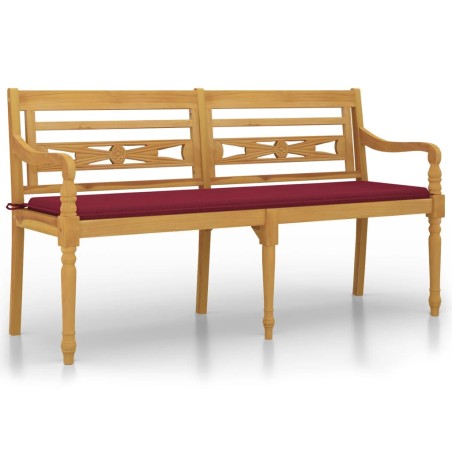 vidaXL Banco Batavia con cojín rojo vino madera maciza de teca 150 cm