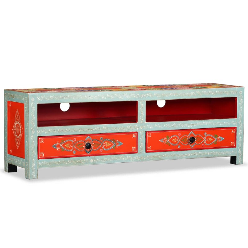 vidaXL Mueble para la TV de madera de mango maciza pintada a mano