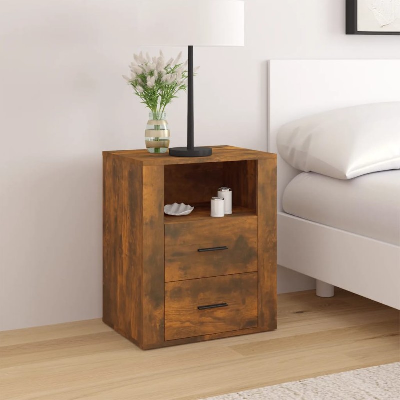 vidaXL Mesita de noche madera contrachapada roble ahumado 50x36x60 cm vidaXL Mesita de noche madera contrachapada roble ahumado 50x36x60 cm