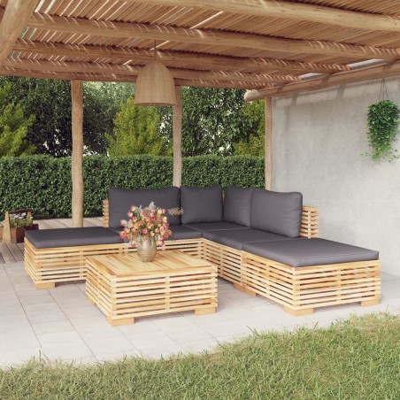 vidaXL Juego muebles de jardín 6 piezas y cojines madera maciza teca