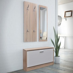 vidaXL Muebles de entradita con zapatero madera 3 color roble y blanco
