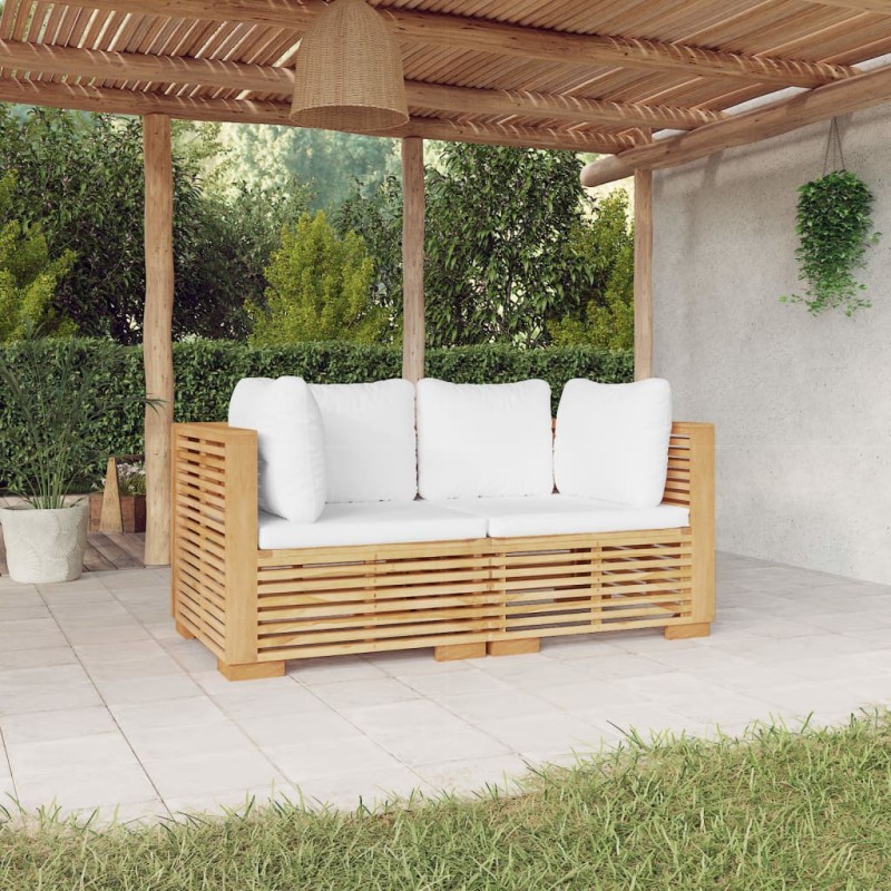 vidaXL Sofá esquina jardín con cojines 2 piezas madera maciza teca vidaXL Sofá esquina jardín con cojines 2 piezas madera maciza teca