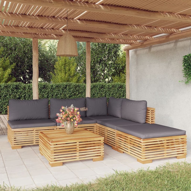 vidaXL Juego muebles de jardín 6 piezas y cojines madera maciza teca vidaXL Juego muebles de jardín 6 piezas y cojines madera maciza teca