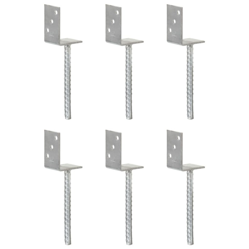 vidaXL Anclajes de valla 6 uds acero galvanizado plateado 8x6x30 cm