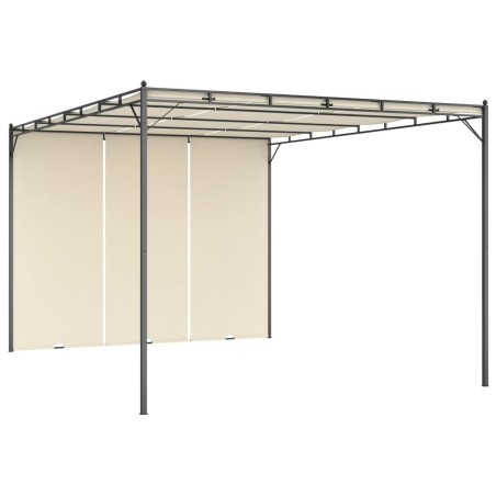 vidaXL Cenador de jardín con cortina lateral color crema 4x3x2,25 m