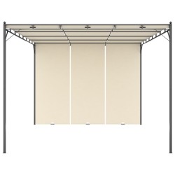 vidaXL Cenador de jardín con cortina lateral color crema 4x3x2,25 m