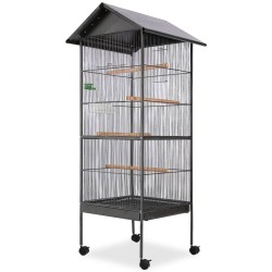 vidaXL Jaula para pájaros con techo de acero negro 66x66x155 cm