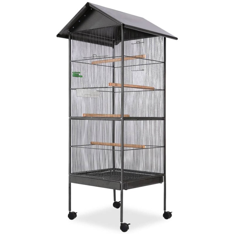 vidaXL Jaula para pájaros con techo de acero negro 66x66x155 cm