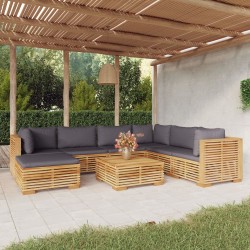 vidaXL Juego muebles de jardín 8 piezas y cojines madera maciza teca