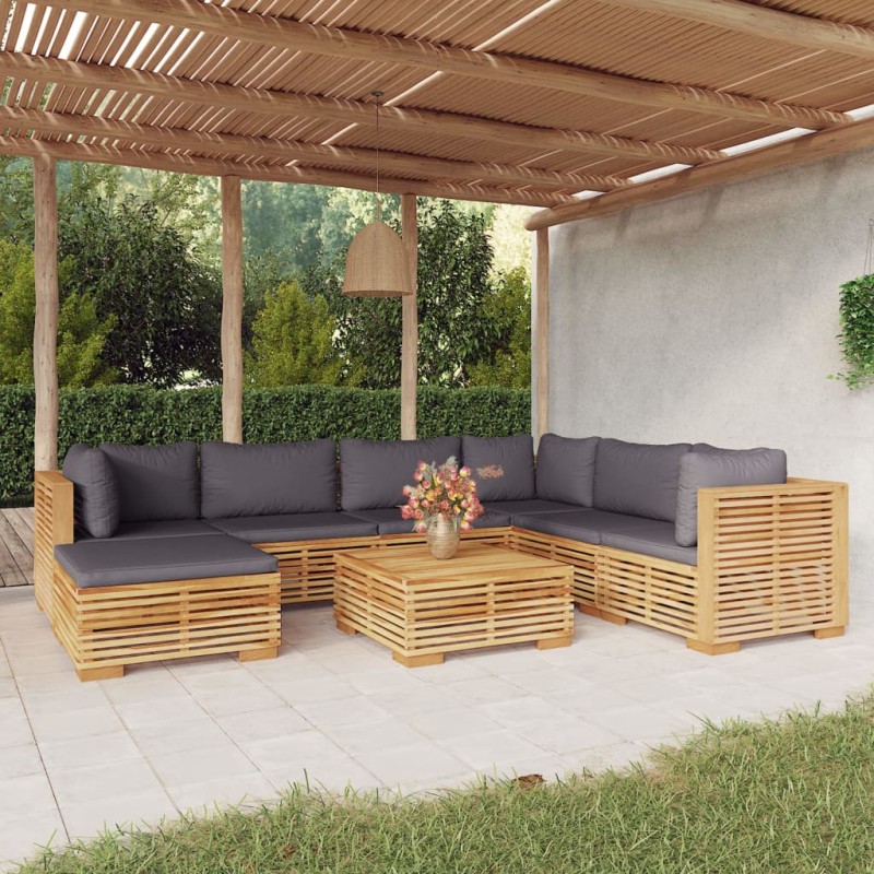 vidaXL Juego muebles de jardín 8 piezas y cojines madera maciza teca vidaXL Juego muebles de jardín 8 piezas y cojines madera maciza teca