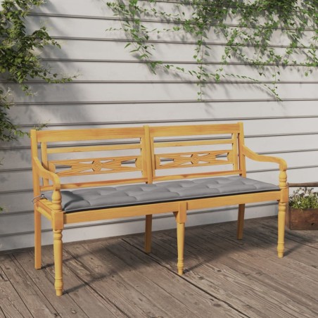vidaXL Banco Batavia con cojín gris madera maciza de teca 150 cm