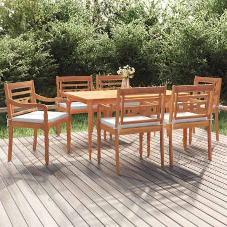 vidaXL Juego comedor de jardín 7 piezas con cojines madera maciza teca