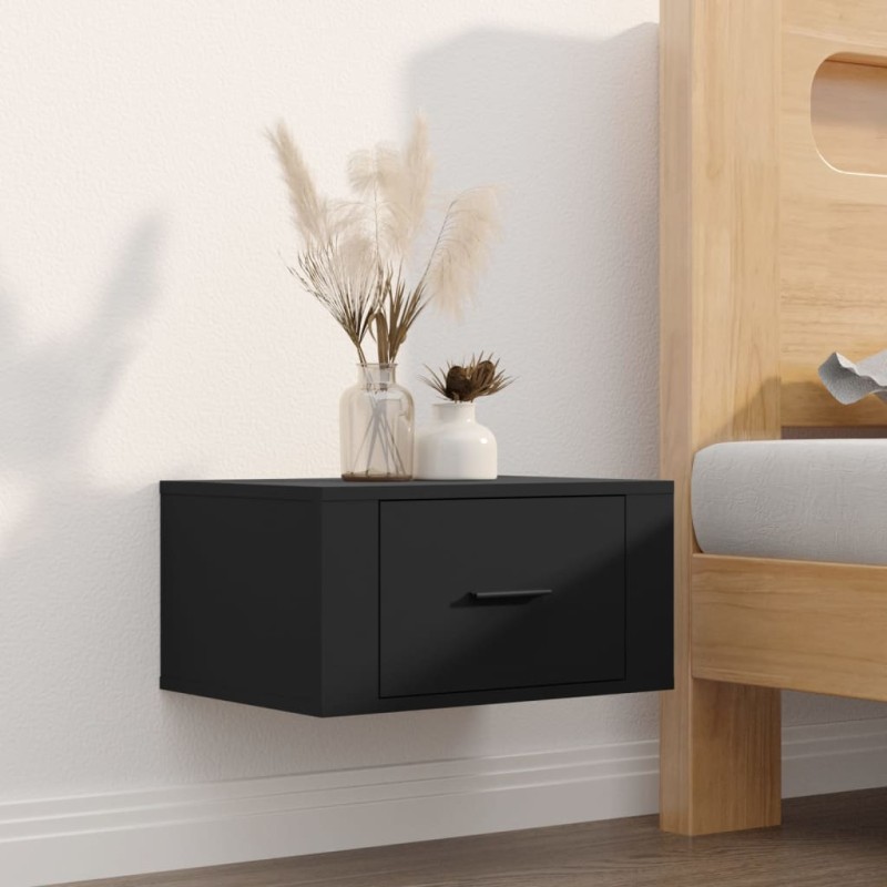 vidaXL Mesita de noche de pared negro 50x36x25 cm vidaXL Mesita de noche de pared negro 50x36x25 cm
