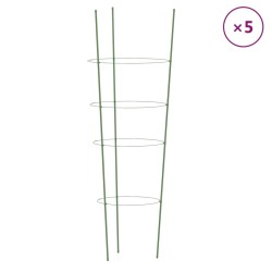 vidaXL Soportes plantas jardín con 4 anillas 5 uds acero verde 90 cm