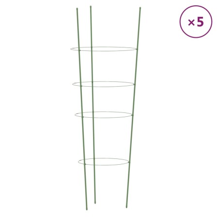 vidaXL Soportes plantas jardín con 4 anillas 5 uds acero verde 90 cm