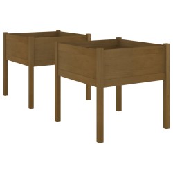 vidaXL Jardineras 2 uds madera maciza de pino marrón miel 70x70x70 cm