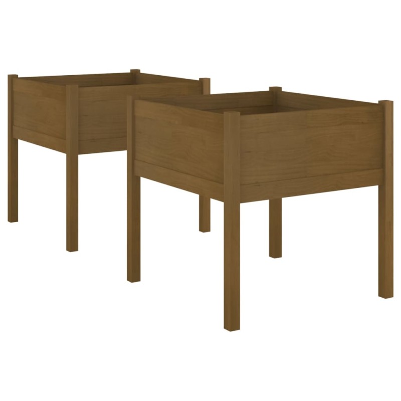 vidaXL Jardineras 2 uds madera maciza de pino marrón miel 70x70x70 cm vidaXL Jardineras 2 uds madera maciza de pino marrón miel 70x70x70 cm