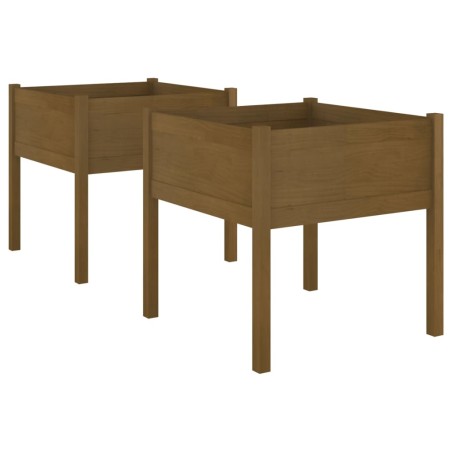 vidaXL Jardineras 2 uds madera maciza de pino marrón miel 70x70x70 cm