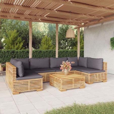 vidaXL Juego muebles de jardín 7 piezas y cojines madera maciza teca