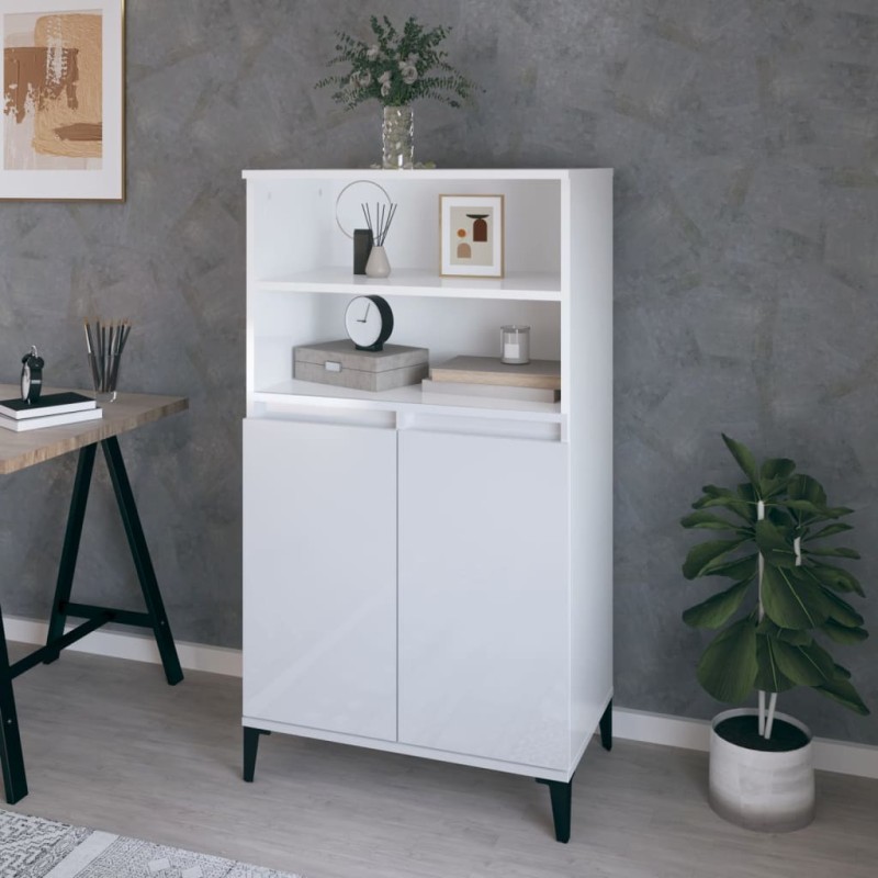 vidaXL Aparador alto madera contrachapada blanco brillo 60x36x110 cm vidaXL Aparador alto madera contrachapada blanco brillo 60x36x110 cm