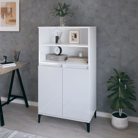 vidaXL Aparador alto madera contrachapada blanco brillo 60x36x110 cm