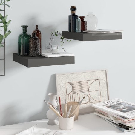vidaXL Estante flotante de pared 2 uds MDF gris brillo 23x23,5x3,8 cm