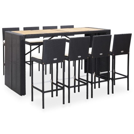 vidaXL Mesa y sillas bar jardín 9 pzas ratán sintético y madera negro