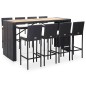 vidaXL Mesa y sillas bar jardín 9 pzas ratán sintético y madera negro