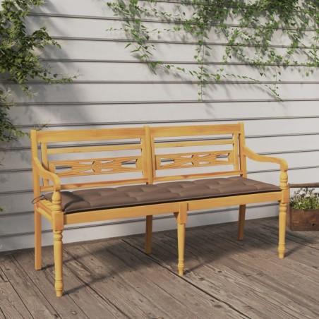 vidaXL Banco Batavia con cojín gris taupe madera maciza de teca 150 cm